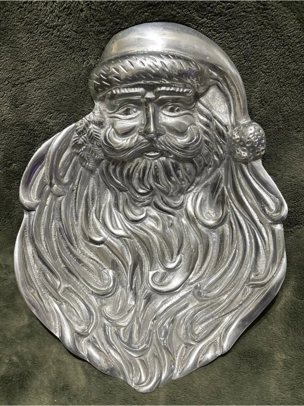 Vintage Santa Face Serving Dish Tray Christmas Metal  Plate Cookies